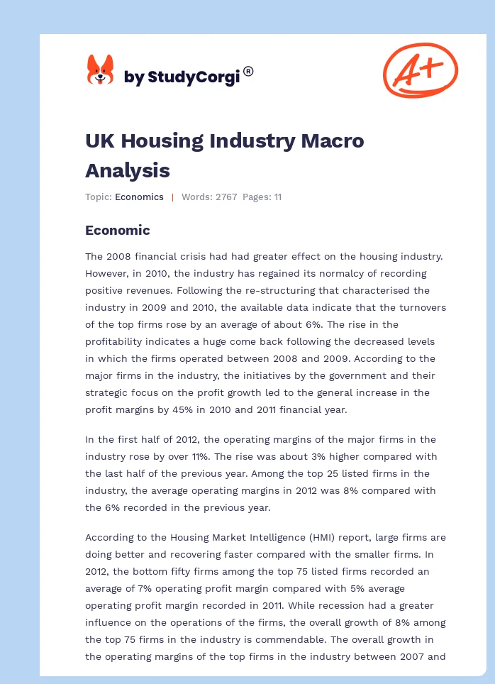 UK Housing Industry Macro Analysis. Page 1