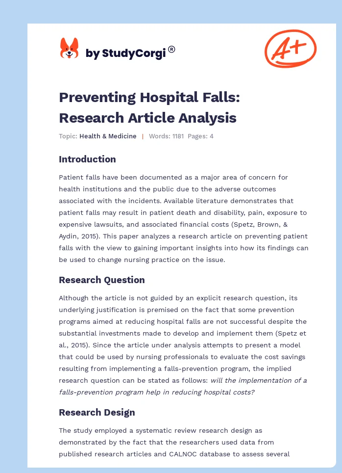 Preventing Hospital Falls: Research Article Analysis. Page 1
