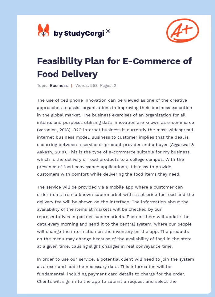 Feasibility Plan for E-Commerce of Food Delivery. Page 1