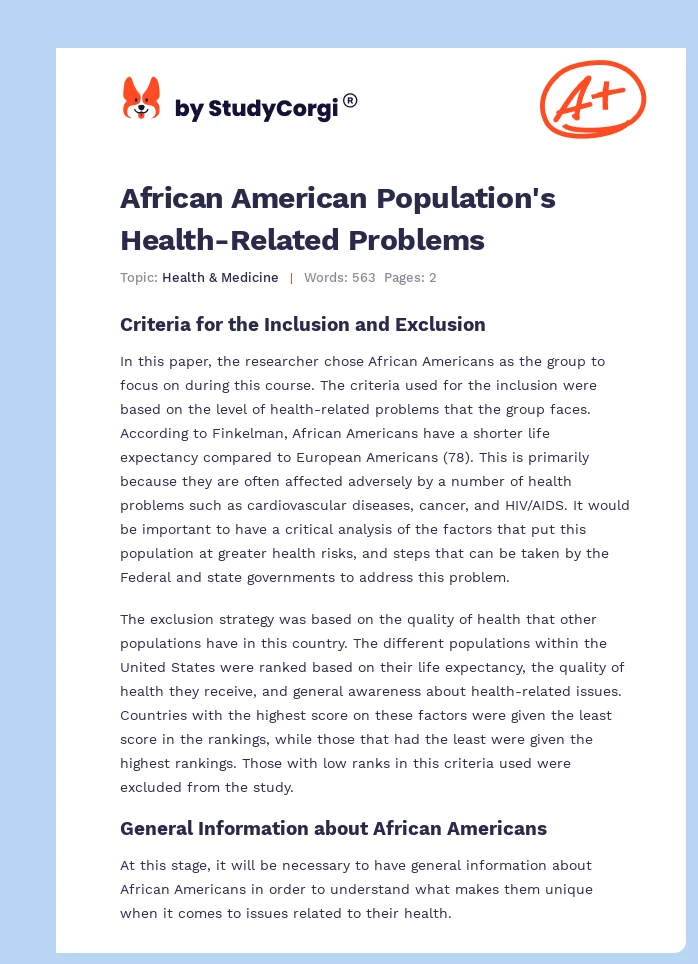 African American Population's Health-Related Problems. Page 1