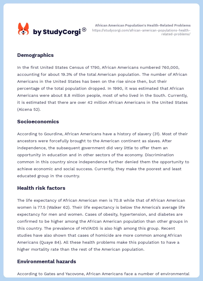 African American Population's Health-Related Problems. Page 2