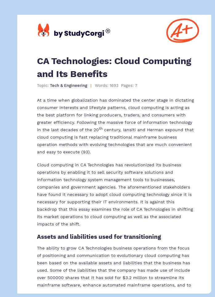 CA Technologies: Cloud Computing and Its Benefits. Page 1
