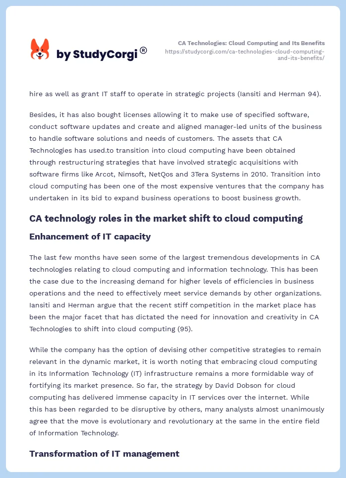 CA Technologies: Cloud Computing and Its Benefits. Page 2