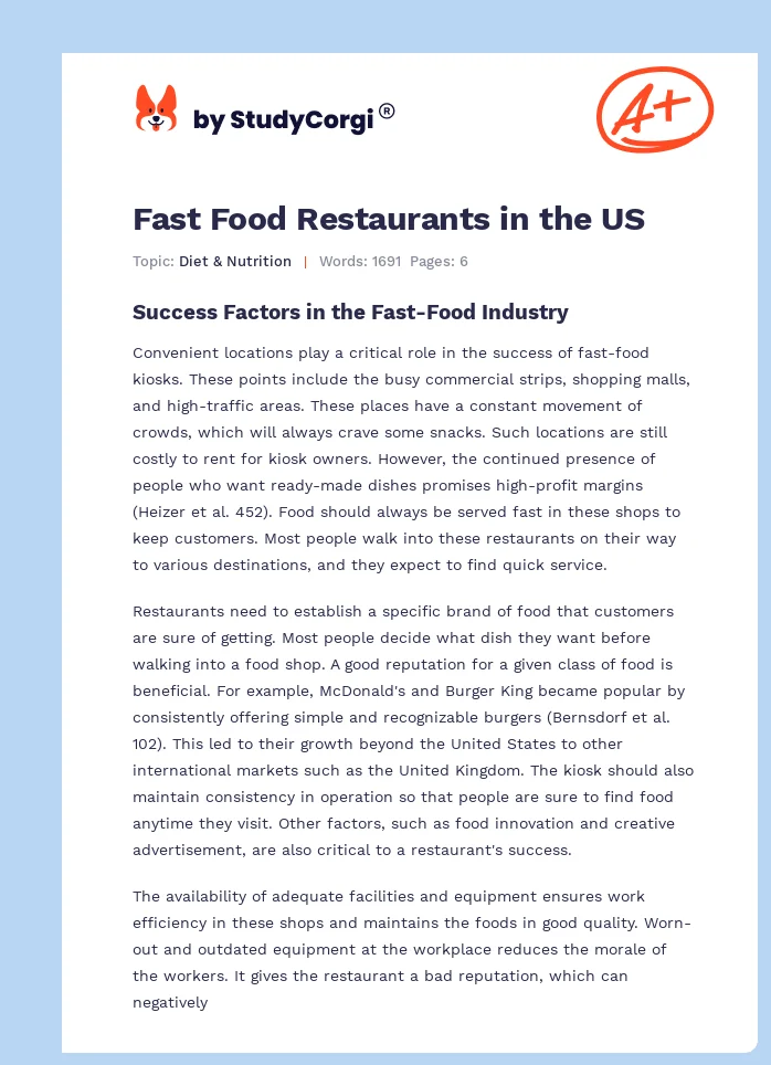 Fast Food Restaurants in the US. Page 1