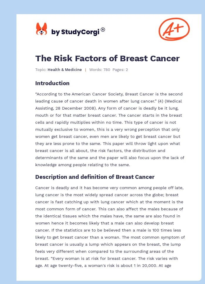 The Risk Factors of Breast Cancer. Page 1