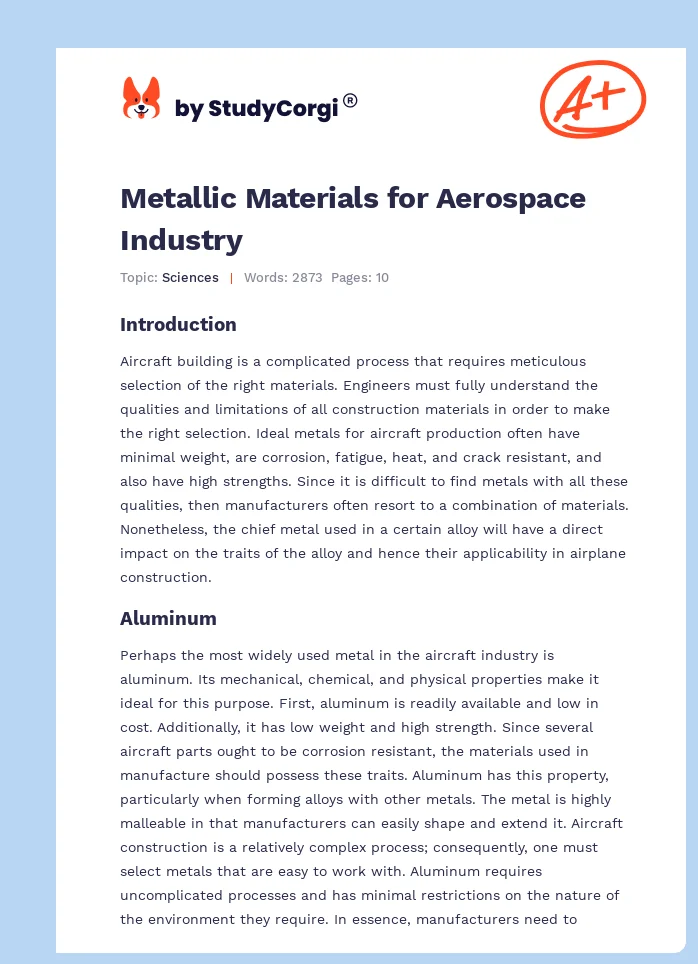 Metallic Materials for Aerospace Industry. Page 1