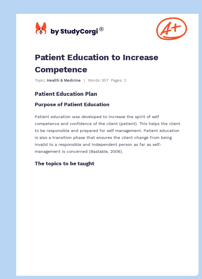 Patient Education to Increase Competence. Page 1
