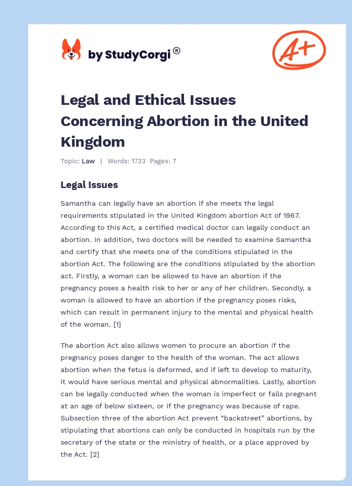 Legal and Ethical Issues Concerning Abortion in the United Kingdom. Page 1