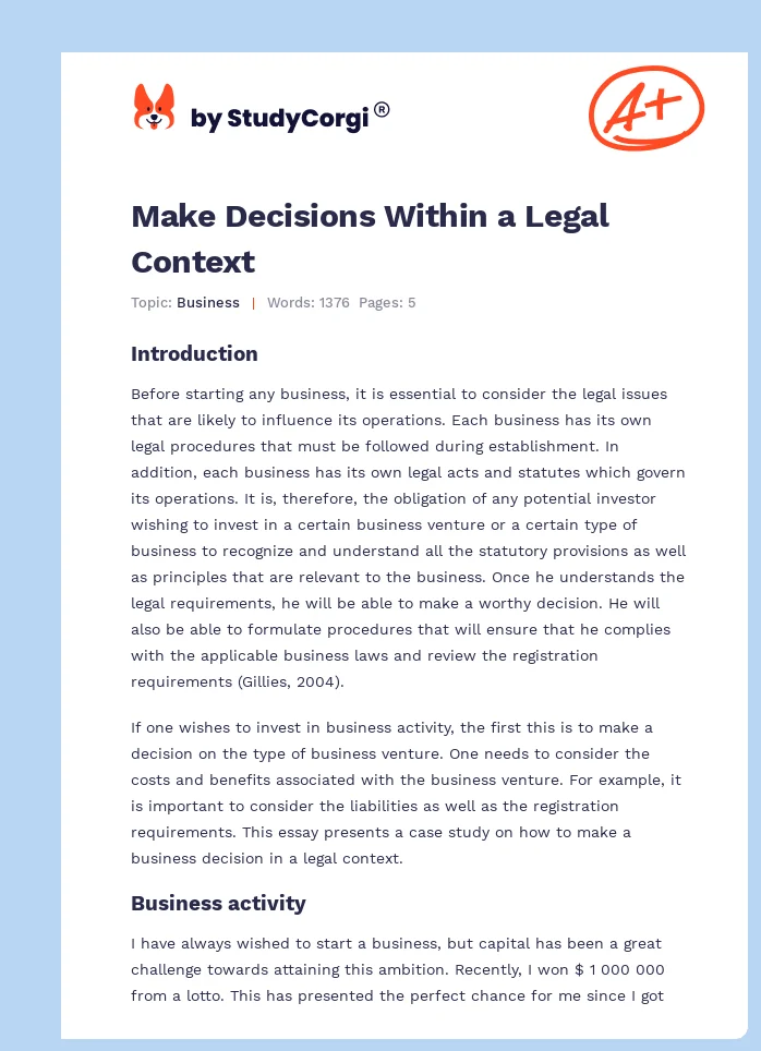 Make Decisions Within a Legal Context. Page 1