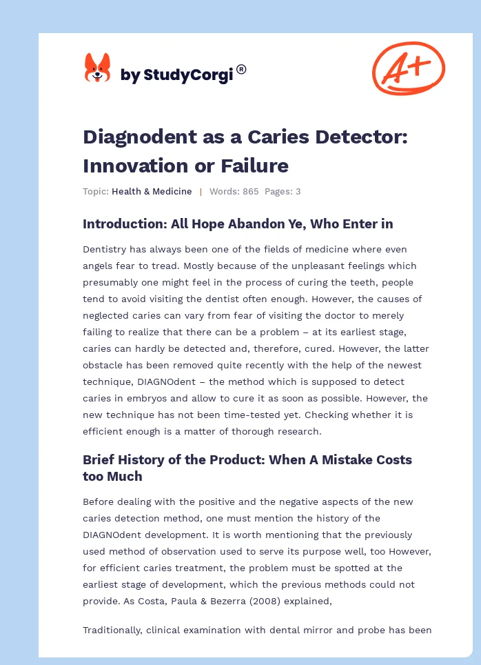 Diagnodent as a Caries Detector: Innovation or Failure. Page 1