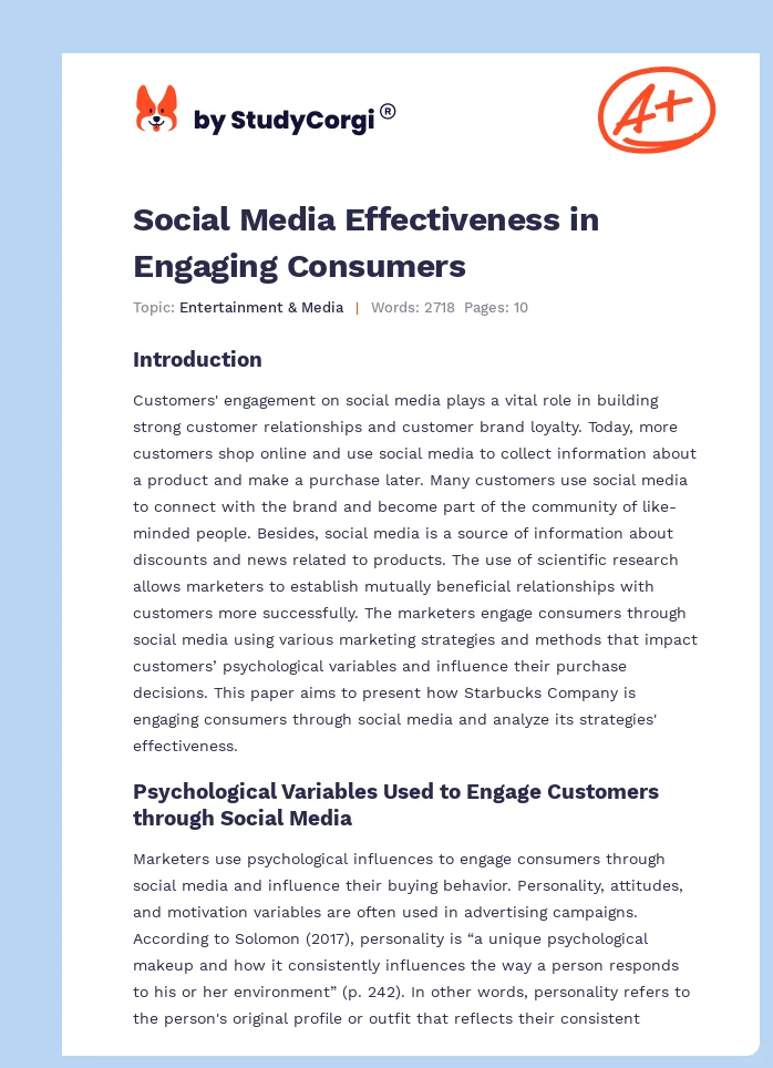 Social Media Effectiveness in Engaging Consumers. Page 1