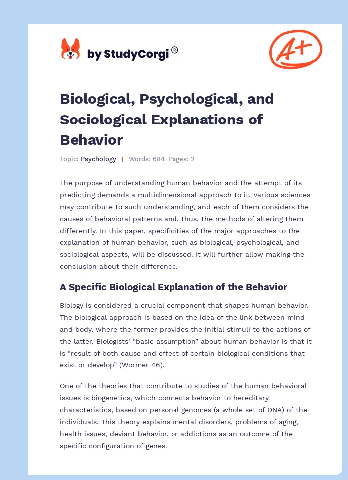 Biological, Psychological, and Sociological Explanations of Behavior. Page 1