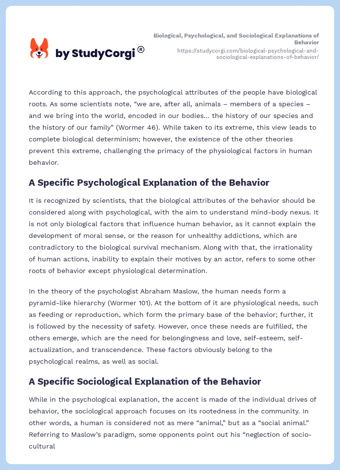 Biological, Psychological, and Sociological Explanations of Behavior. Page 2
