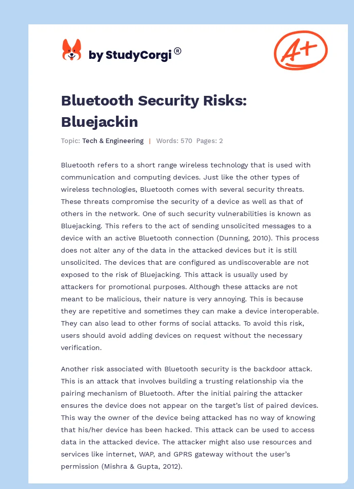 Bluetooth Security Risks: Bluejackin. Page 1