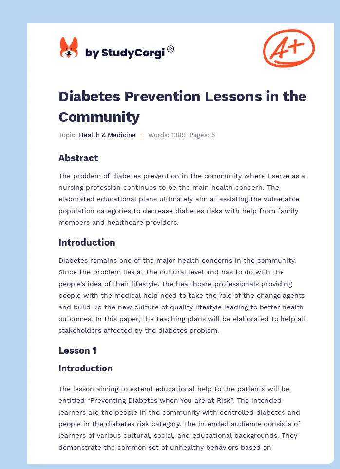 Diabetes Prevention Lessons in the Community. Page 1