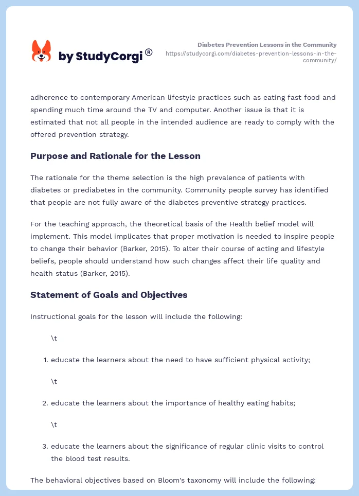 Diabetes Prevention Lessons in the Community. Page 2
