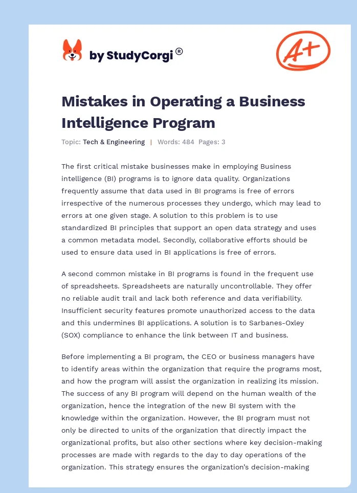 Mistakes in Operating a Business Intelligence Program. Page 1