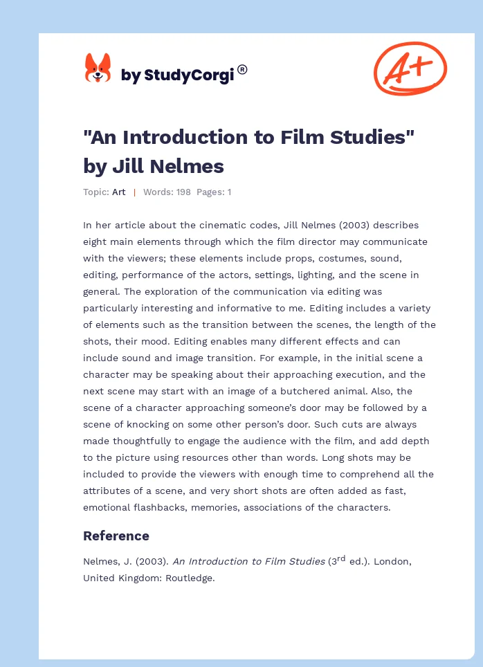 "An Introduction to Film Studies" by Jill Nelmes. Page 1