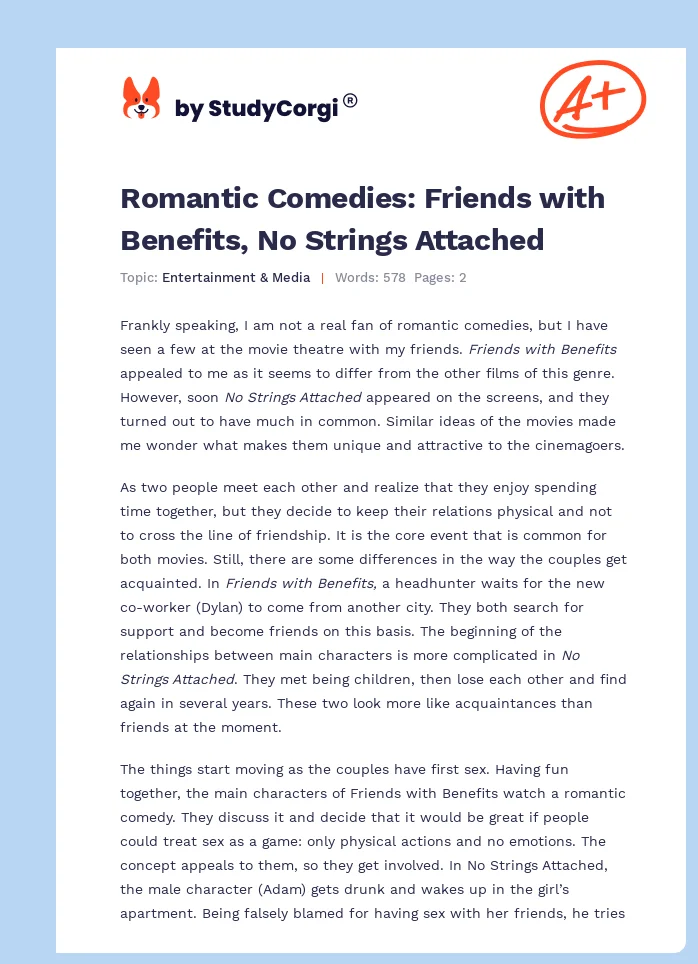 Romantic Comedies: Friends with Benefits, No Strings Attached. Page 1