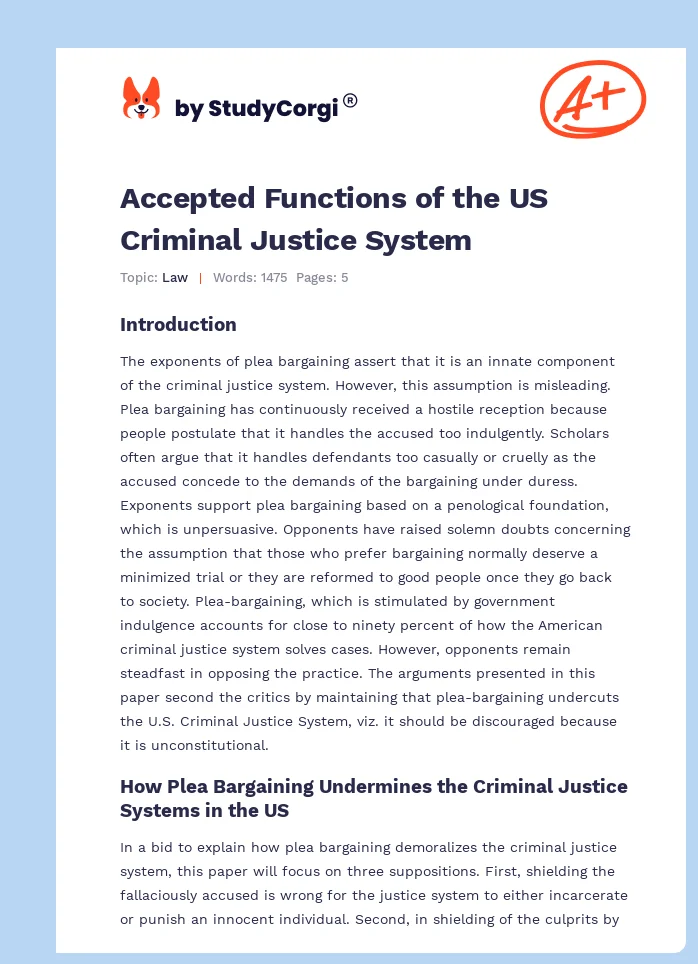 Accepted Functions of the US Criminal Justice System. Page 1