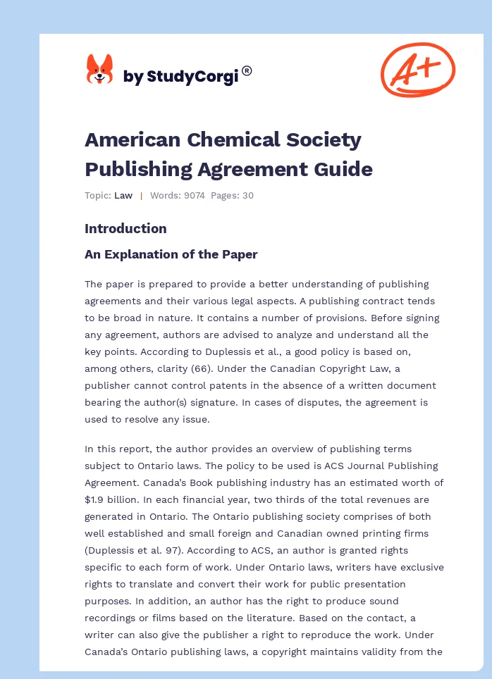 American Chemical Society Publishing Agreement Guide. Page 1