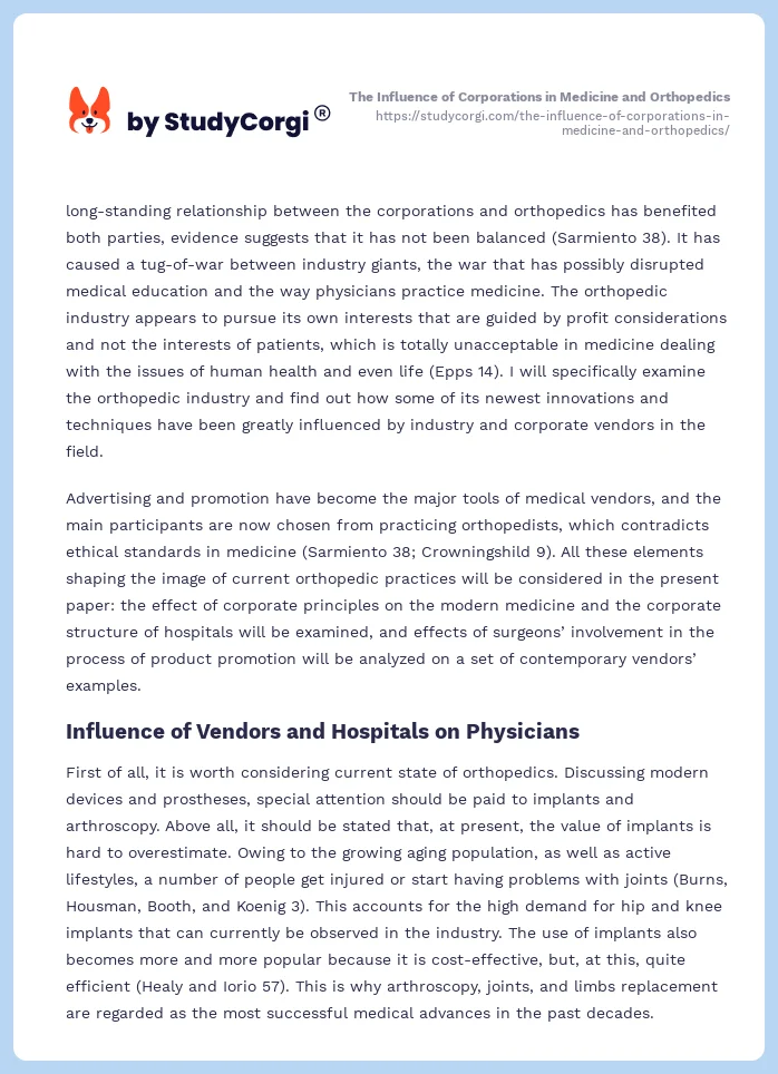 The Influence of Corporations in Medicine and Orthopedics. Page 2