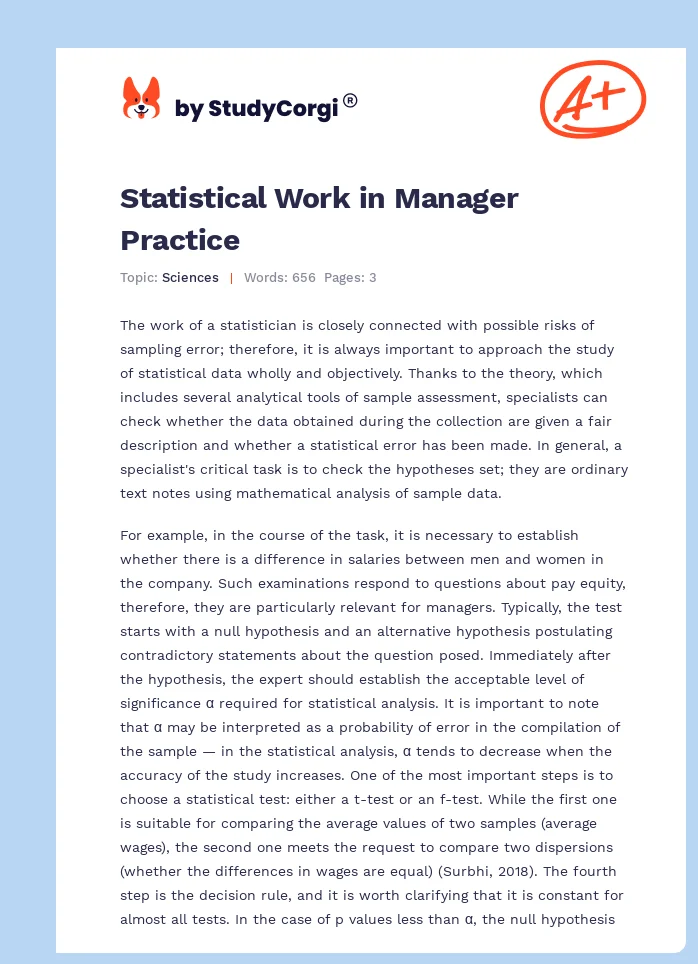Statistical Work in Manager Practice. Page 1