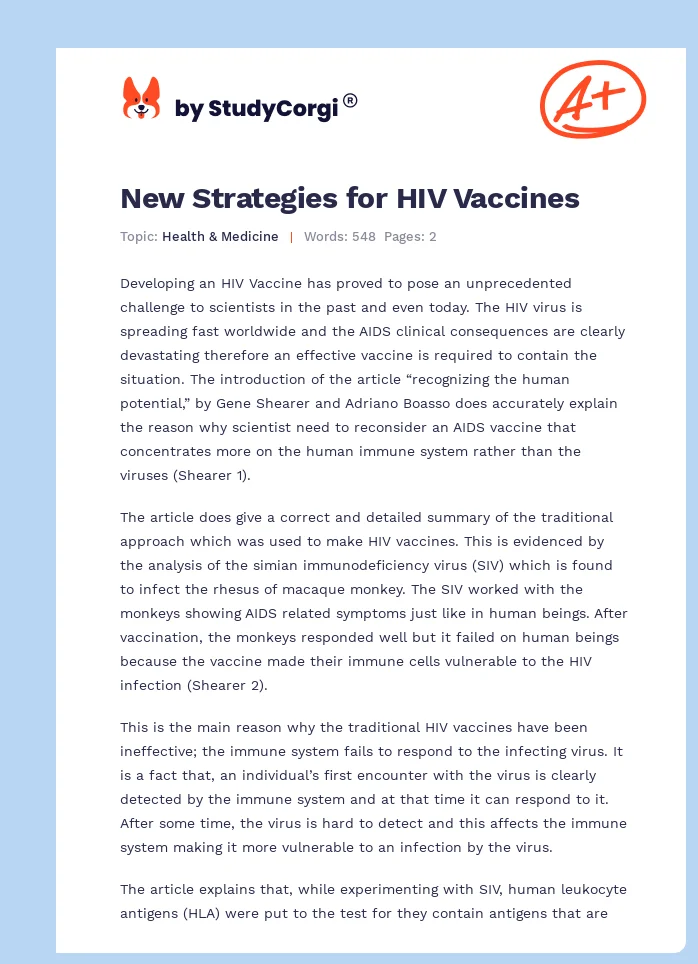 New Strategies for HIV Vaccines. Page 1