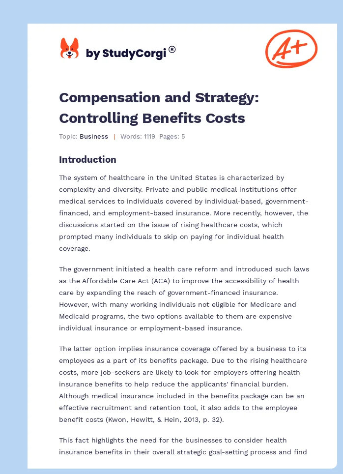 Compensation and Strategy: Controlling Benefits Costs. Page 1