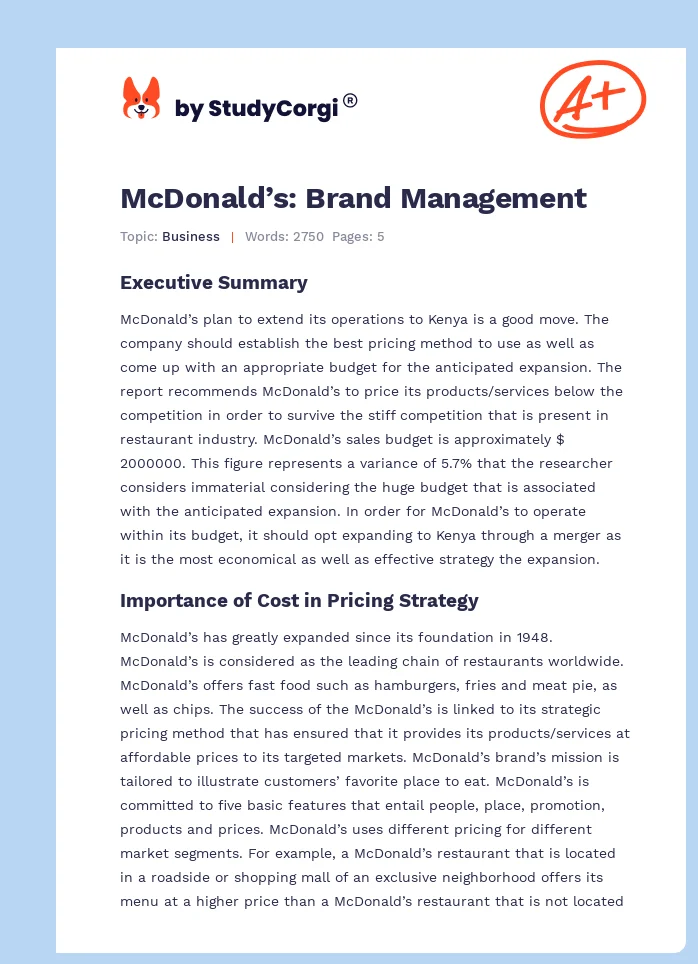 McDonald’s: Brand Management. Page 1