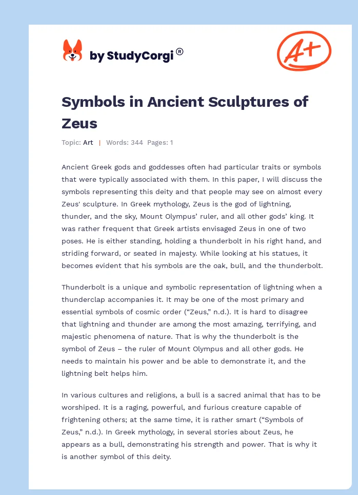 Symbols in Ancient Sculptures of Zeus. Page 1