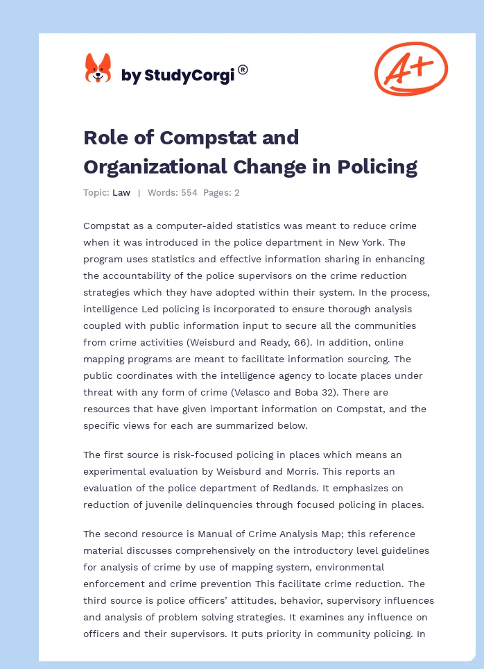 Role of Compstat and Organizational Change in Policing. Page 1