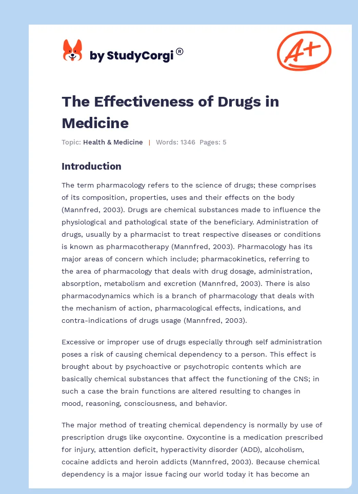 The Effectiveness of Drugs in Medicine. Page 1
