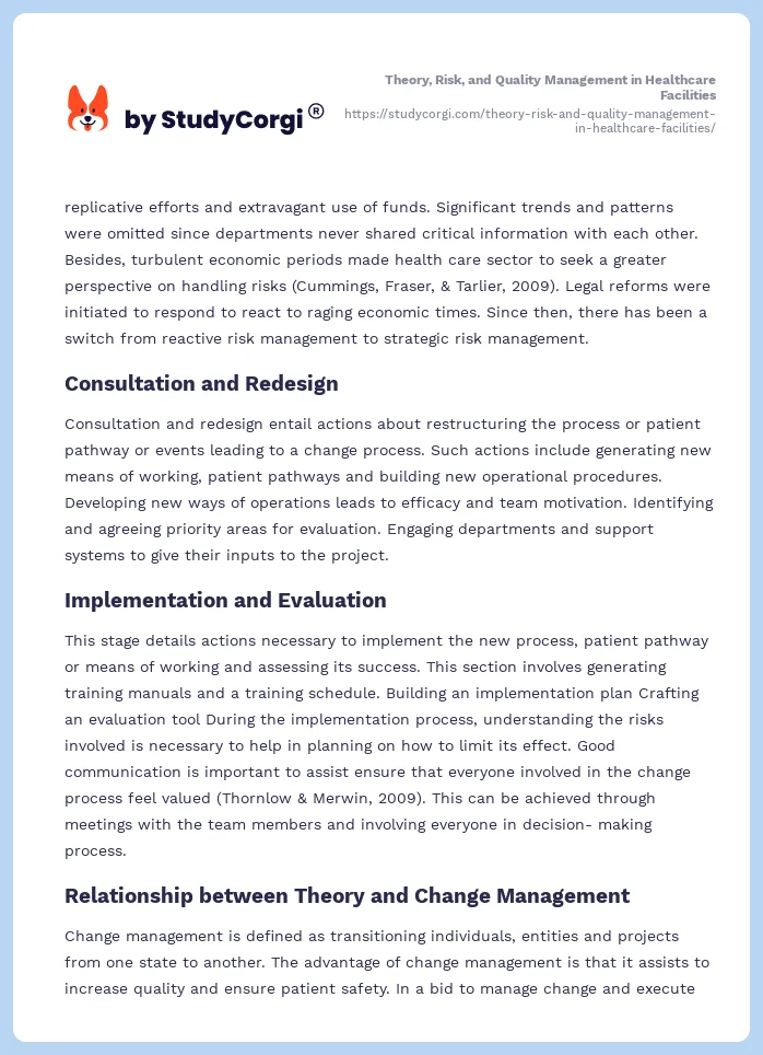 Theory, Risk, and Quality Management in Healthcare Facilities. Page 2