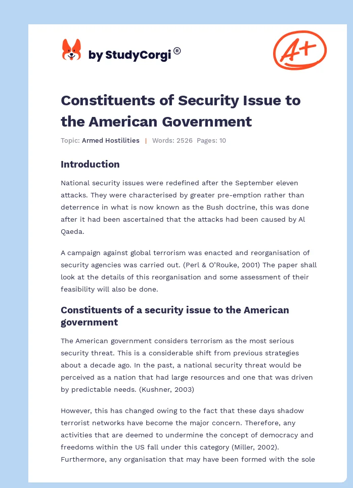 Constituents of Security Issue to the American Government. Page 1
