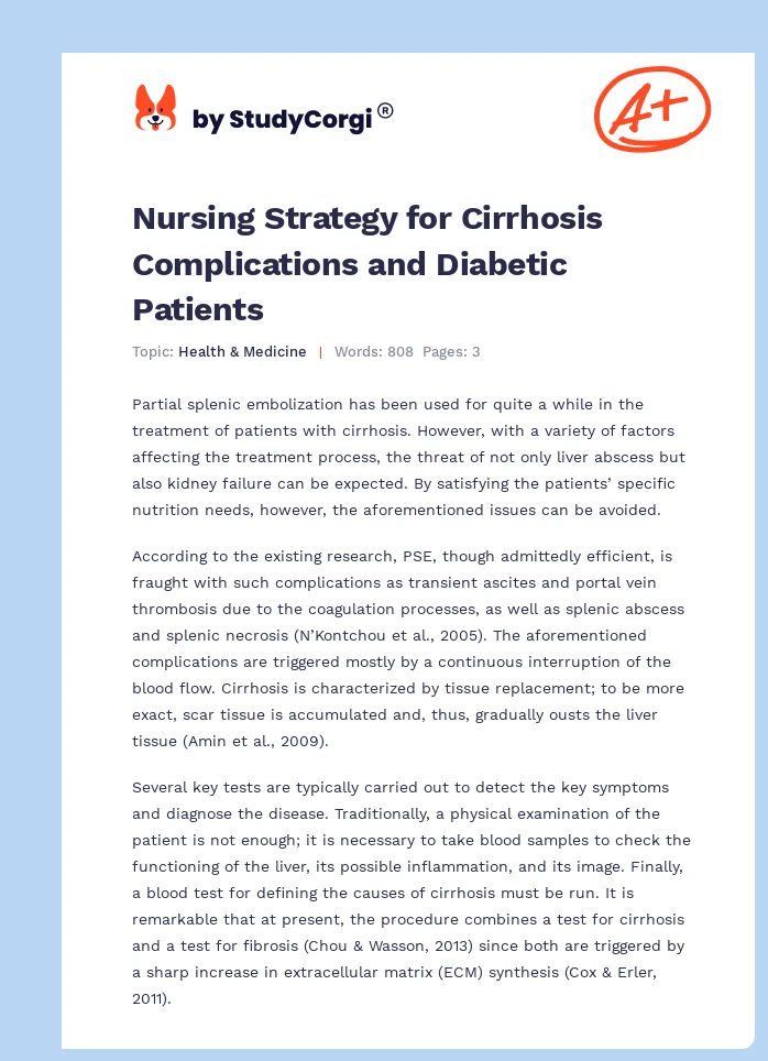 Nursing Strategy for Cirrhosis Complications and Diabetic Patients. Page 1