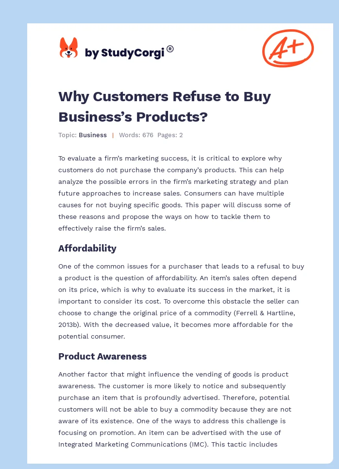 Why Customers Refuse to Buy Business’s Products?. Page 1