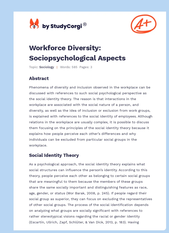 Workforce Diversity: Sociopsychological Aspects. Page 1