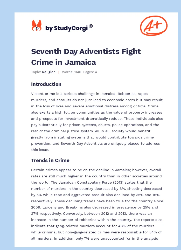 Seventh Day Adventists Fight Crime in Jamaica. Page 1