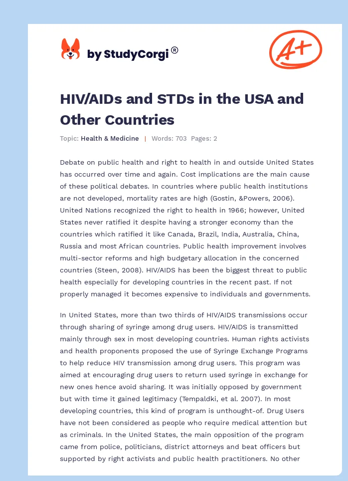 HIV/AIDs and STDs in the USA and Other Countries. Page 1