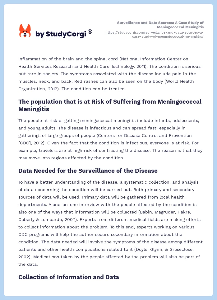 Surveillance and Data Sources: A Case Study of Meningococcal Meningitis. Page 2