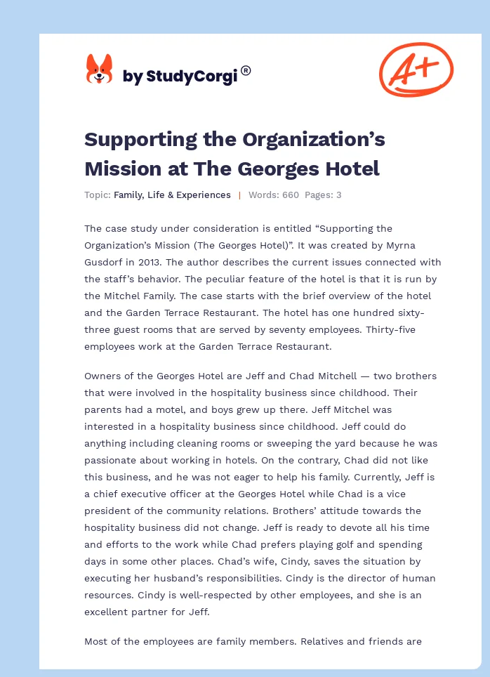 Supporting the Organization’s Mission at The Georges Hotel. Page 1
