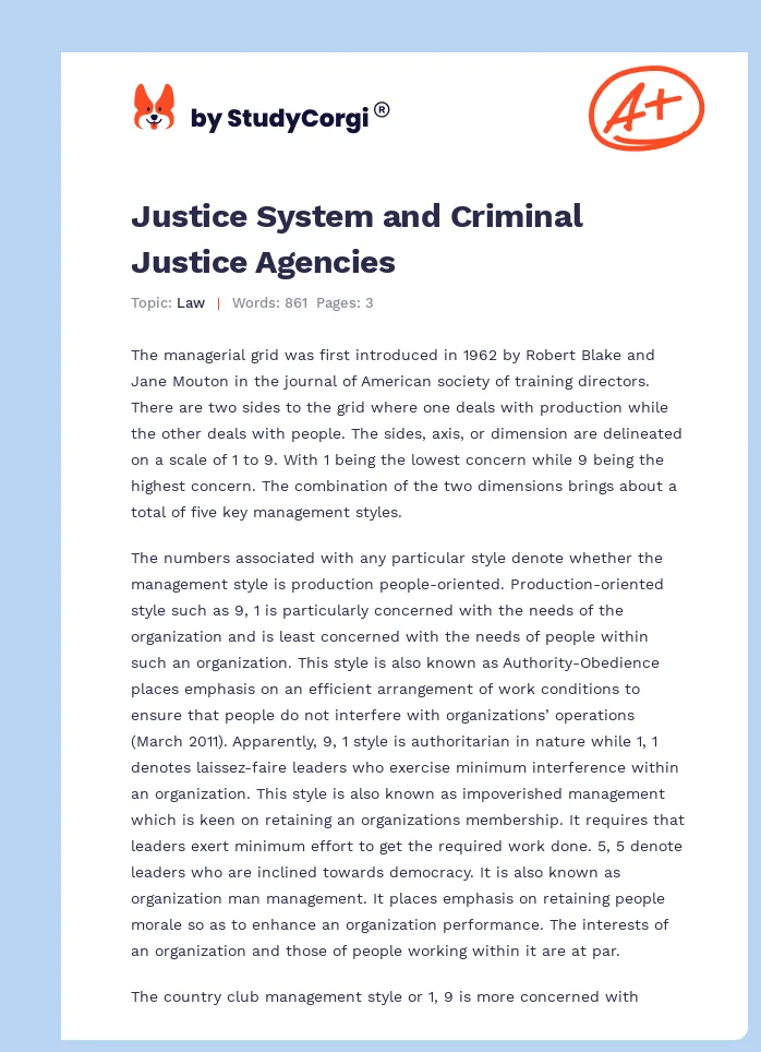 Management of Criminal Justice Agencies. Page 1