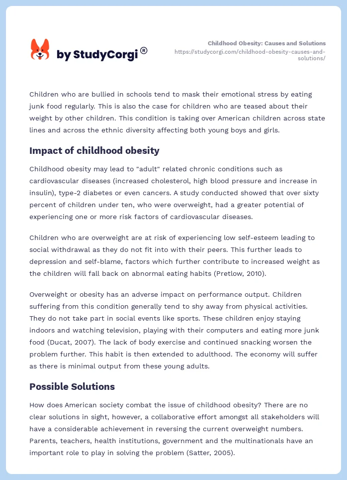 Childhood Obesity: Causes and Solutions. Page 2