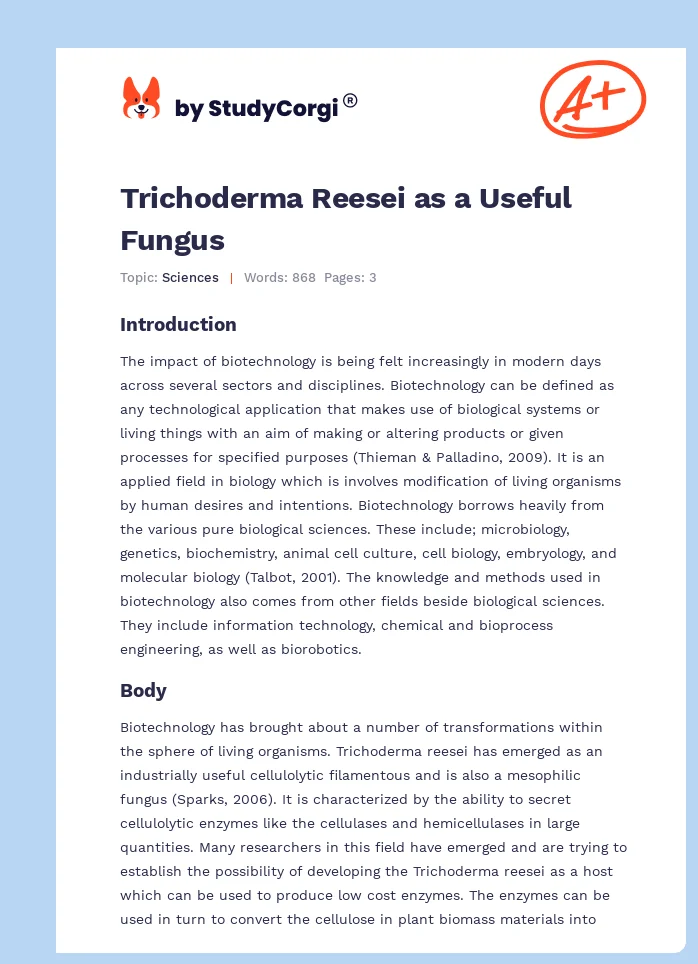 Trichoderma Reesei as a Useful Fungus. Page 1