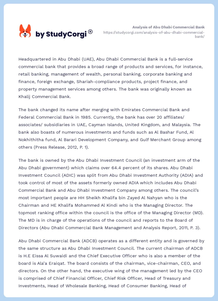 Analysis of Abu Dhabi Commercial Bank. Page 2