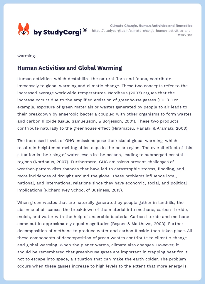 Climate Change, Human Activities and Remedies. Page 2