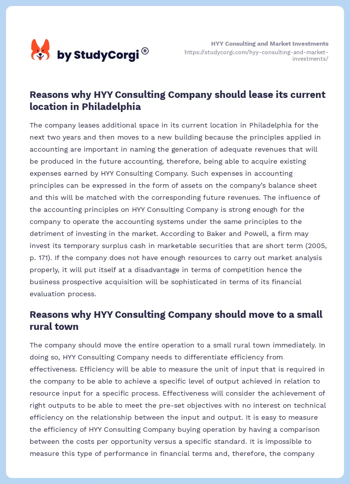HYY Consulting and Market Investments. Page 2