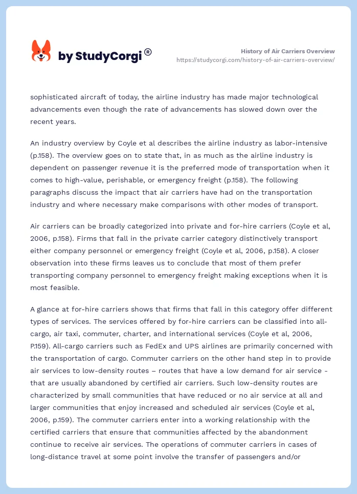 History of Air Carriers Overview. Page 2