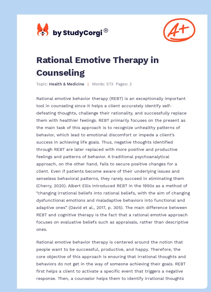 Rational Emotive Therapy in Counseling. Page 1